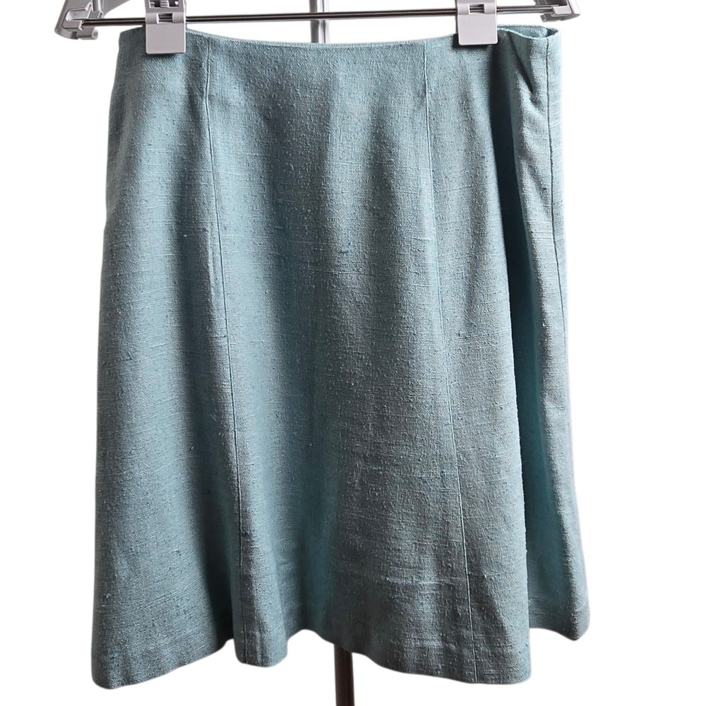 Blumauta 100% Silk Dupioni Mini Skirt Size 8 Seafoam Blue Quiet Luxury EUC